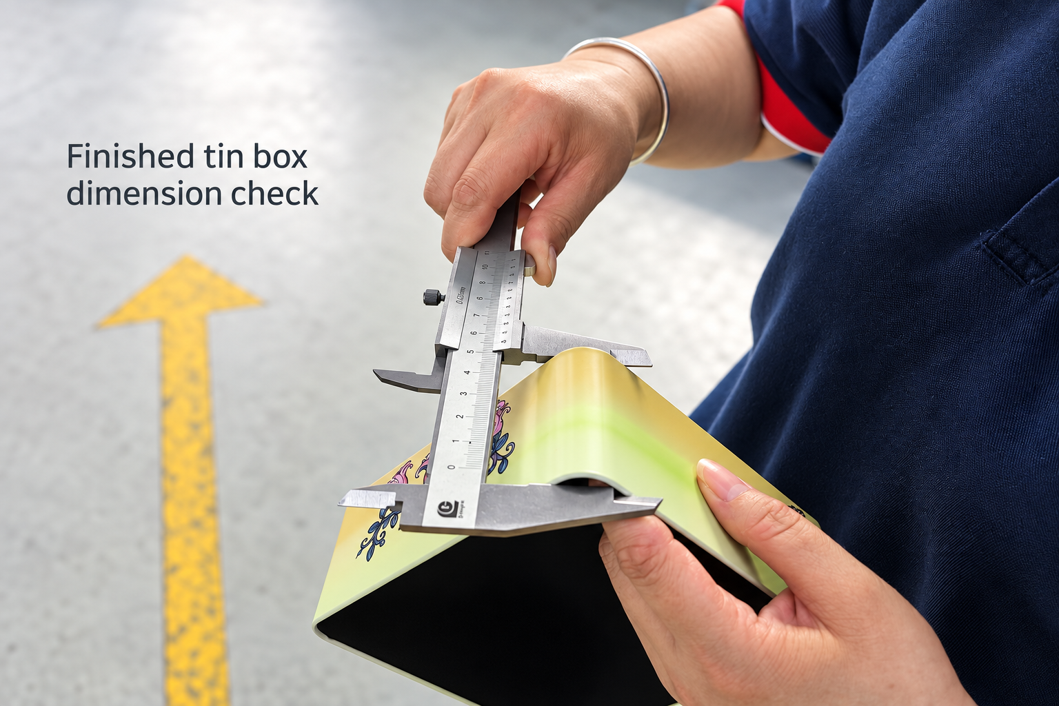 Finished tin box dimension check during quality inspection