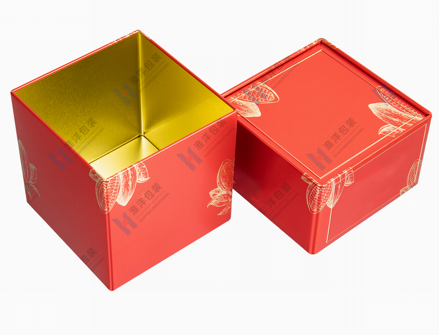square chocolate tin box with gold interior