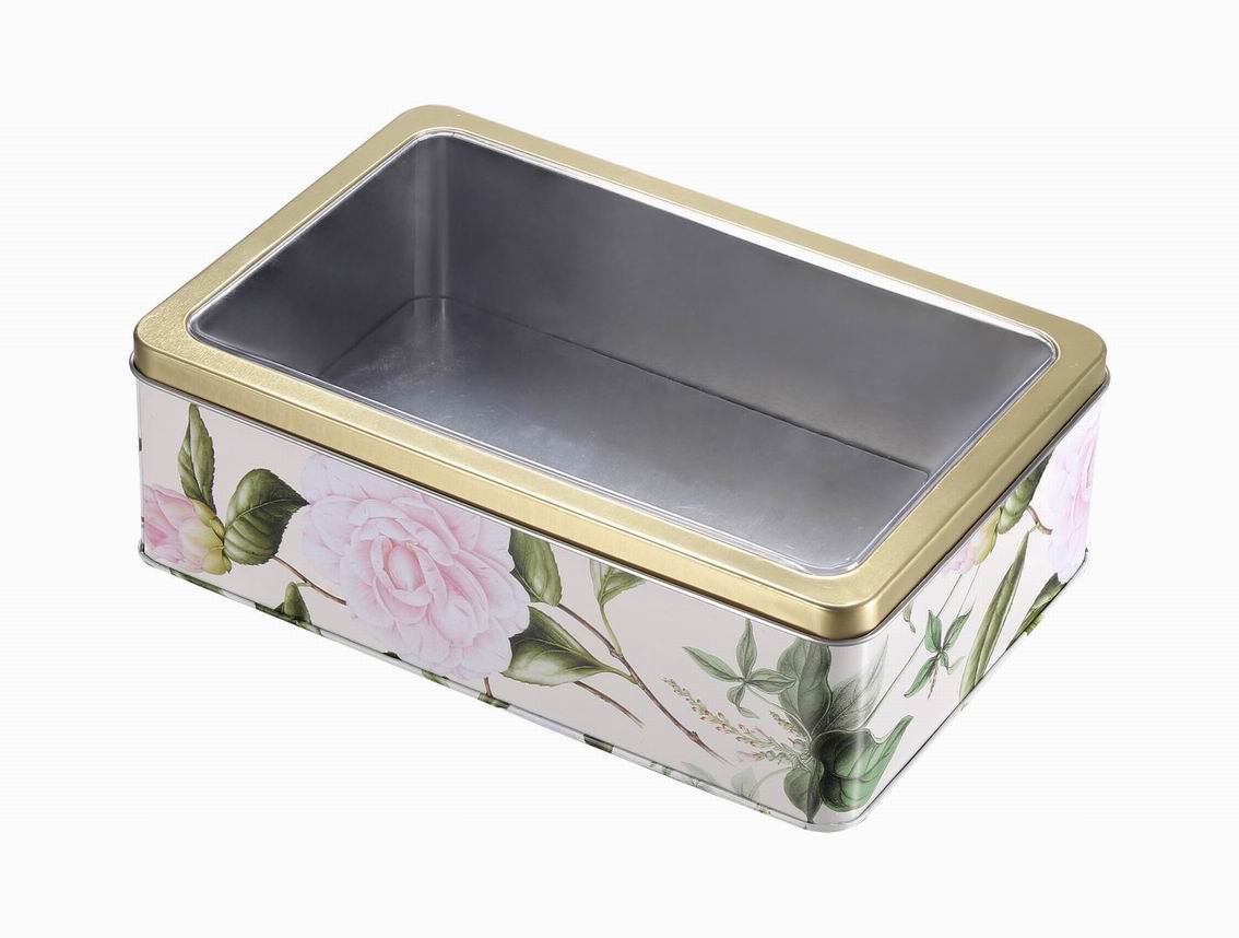 rectangular cookie tin with window